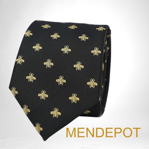 MENDEPOT Handsome Black and Gold Bee Tie - Picture 2 of 8